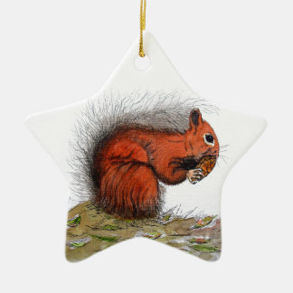 Red Squirrel pine cone Ceramic Tree Decoration