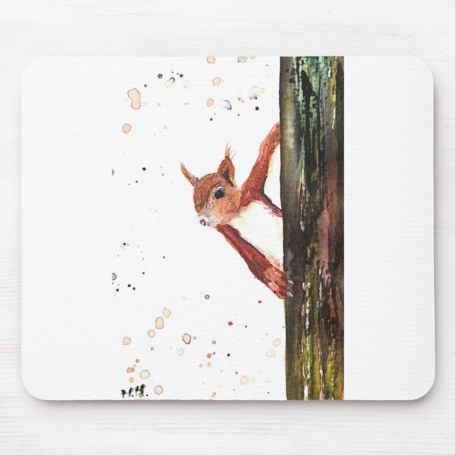 Red Squirrel watercolor cute animal wildlife  Mouse Pad (Front)