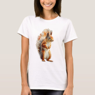 Red Squirrel Watercolor Illustration Women T-Shirt