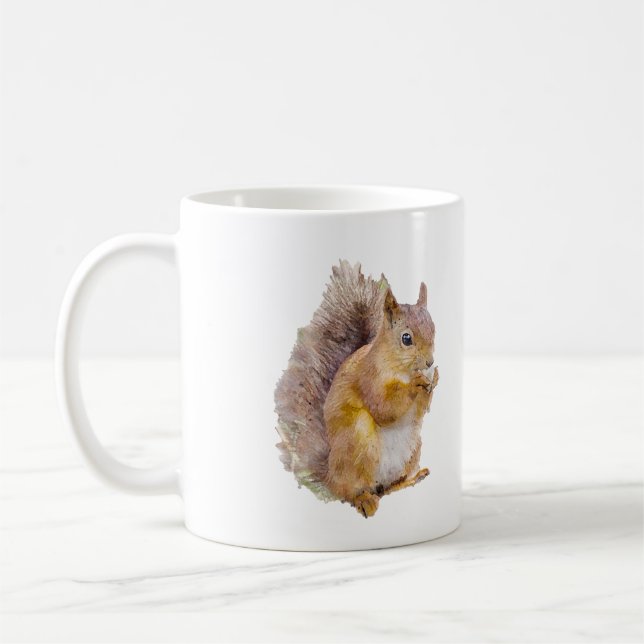 Red squirrel watercolor painting coffee mug (Left)