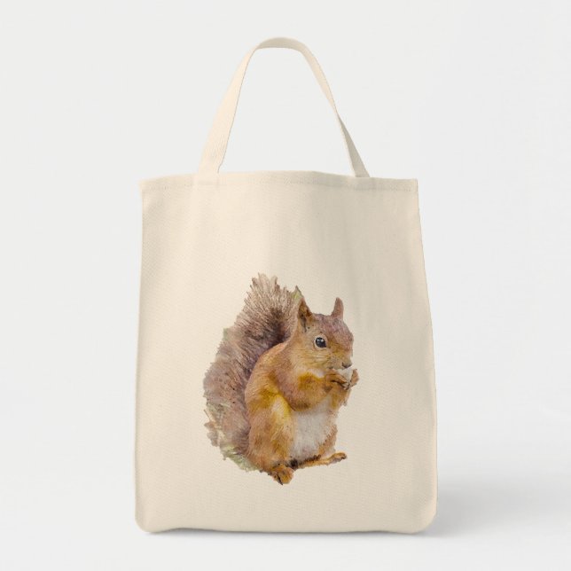 Red squirrel watercolor painting tote bag (Front)