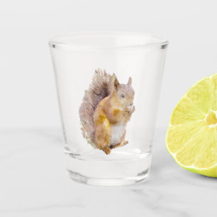 Red squirrel watercolor shot glass
