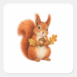 Red Squirrel with an Acorn Square Sticker