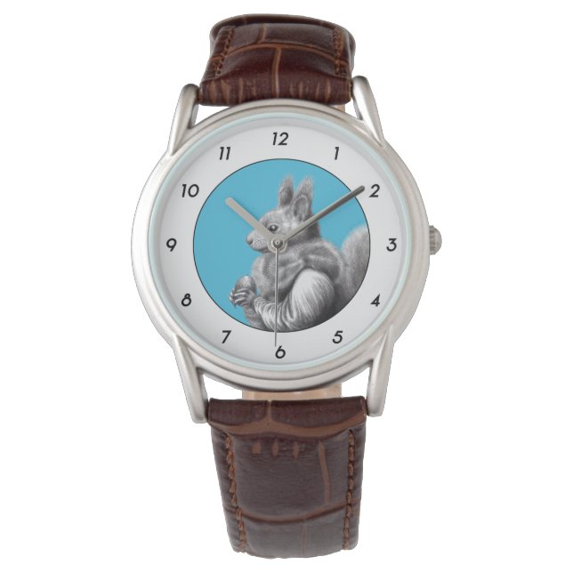 Red Squirrel with Gray Squirrel Scarf (Blue) M3 Watch (Front)