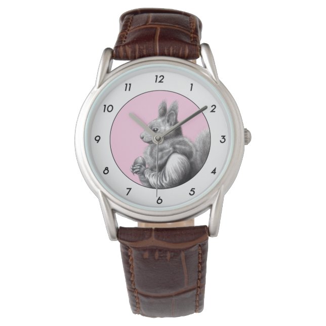 Red Squirrel with Gray Squirrel Scarf (Ume) M3 Watch (Front)