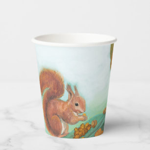 Red  Squirrels Eating Hazelnuts Illustration  Paper Cups