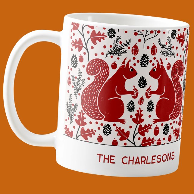 Red Squirrels in the Forest Personalised Coffee Mug (Squirrels in the forest autumn fall woodland personalized name or text mug)