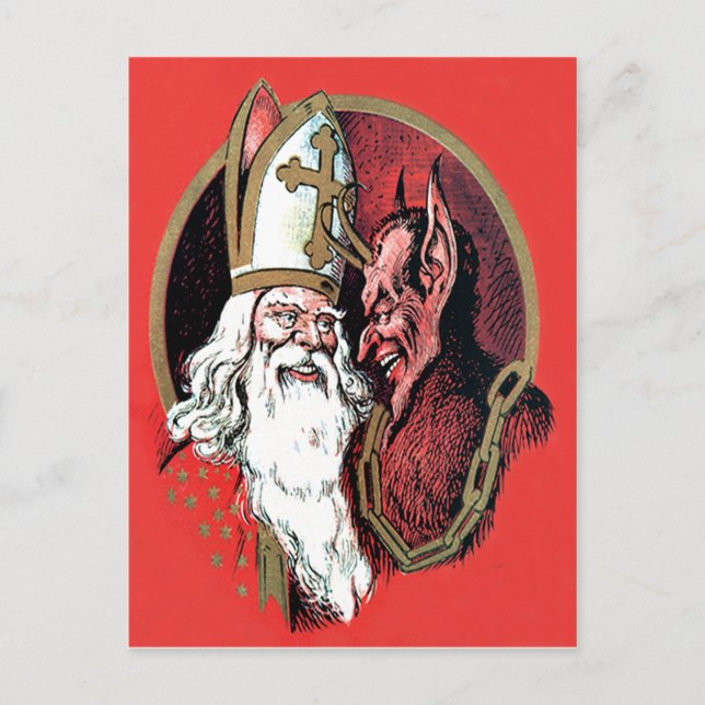Red St Nicholas Krampus Postcard (Front)