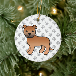 Red Staffordshire Bull Terrier Cute Cartoon Dog Ceramic Tree Decoration