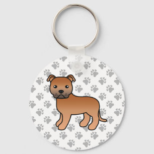 Red Staffordshire Bull Terrier Cute Cartoon Dog Key Ring