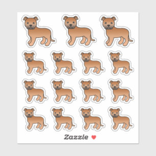 Red Staffordshire Bull Terrier Cute Cartoon Dogs