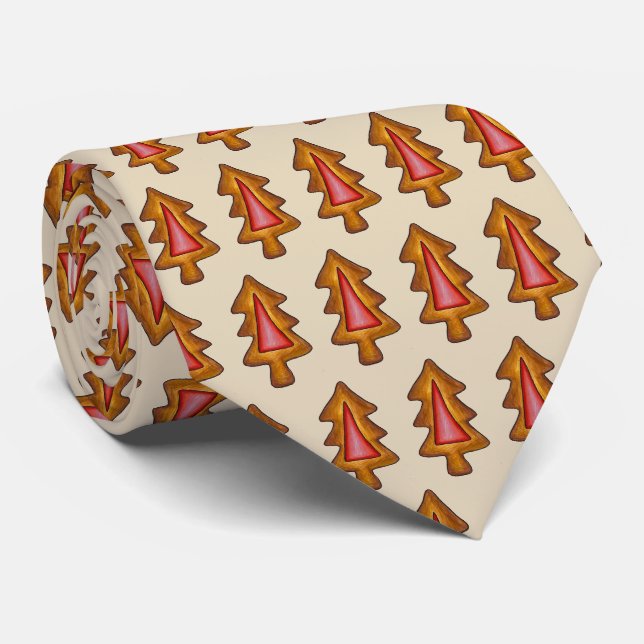 Red Stained Glass Christmas Tree Holiday Cookie Tie (Rolled)