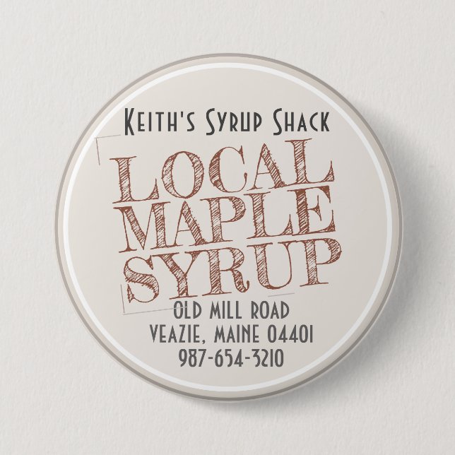 Red "Stamped" Local Maple Syrup Business Name 7.5 Cm Round Badge (Front)