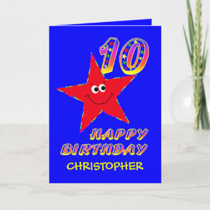 Red Star 10th Birthday Custom Name Card