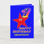 Red Star 1st Birthday Cards for Grandson<br><div class="desc">Cute little red star in blue sky carrying a star filled birthday number will bring a smile to a 1 year old and tickle their fancy. Add your grandson's name to the front to personalise this birthday greeting card. It will be a treasured keepsake for their special 1st Birthday. Original...</div>