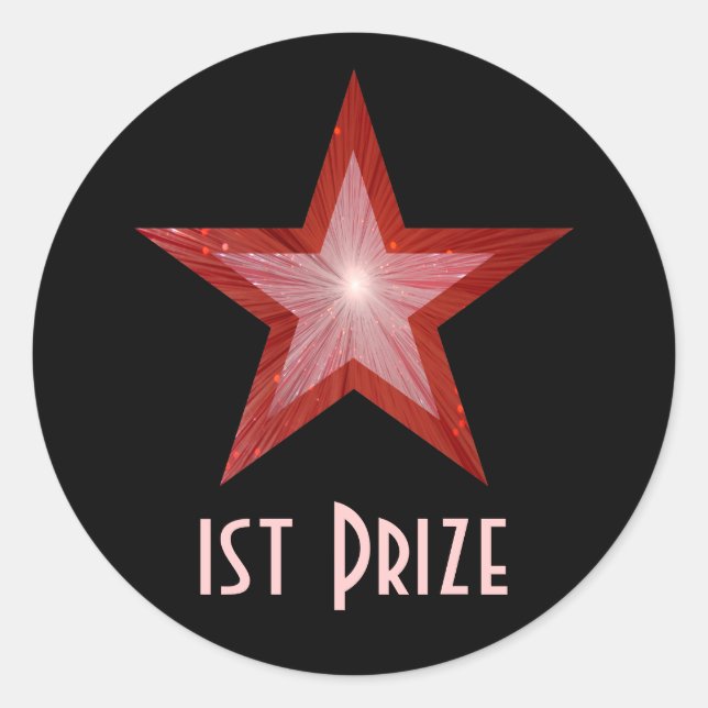 Red Star '1st Prize' round sticker black (Front)