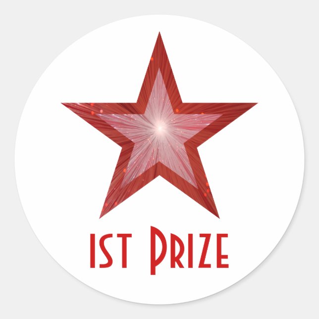 Red Star '1st Prize' round sticker white (Front)