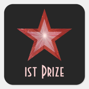 Red Star '1st Prize' square sticker black
