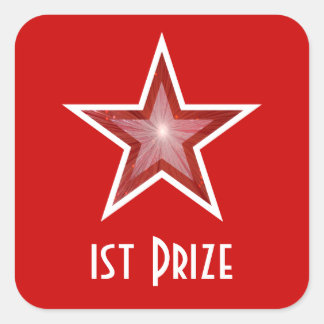 Red Star '1st Prize' square sticker red