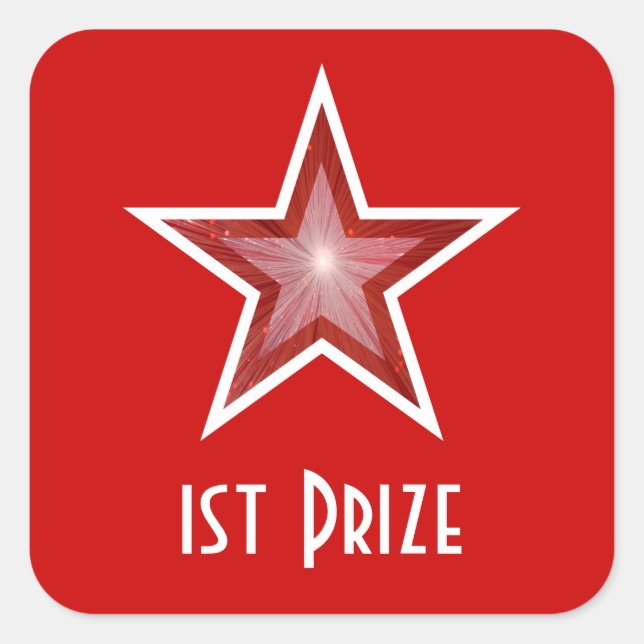 Red Star '1st Prize' square sticker red (Front)