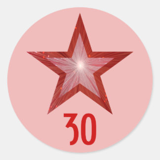 Red Star "30" age round sticker pale pink