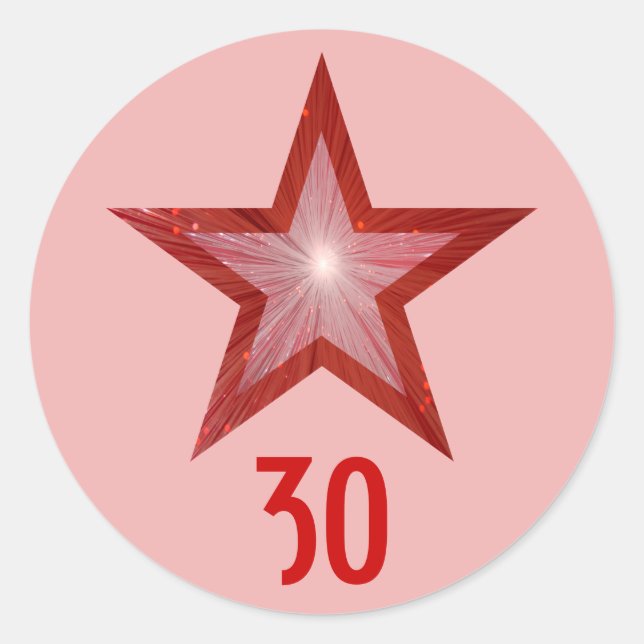 Red Star "30" age round sticker pale pink (Front)