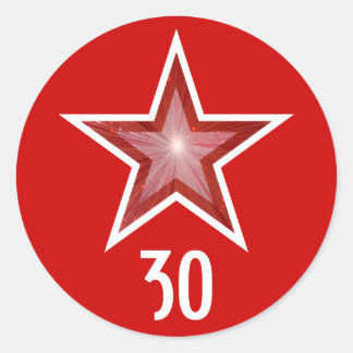 Red Star "30" age round sticker red
