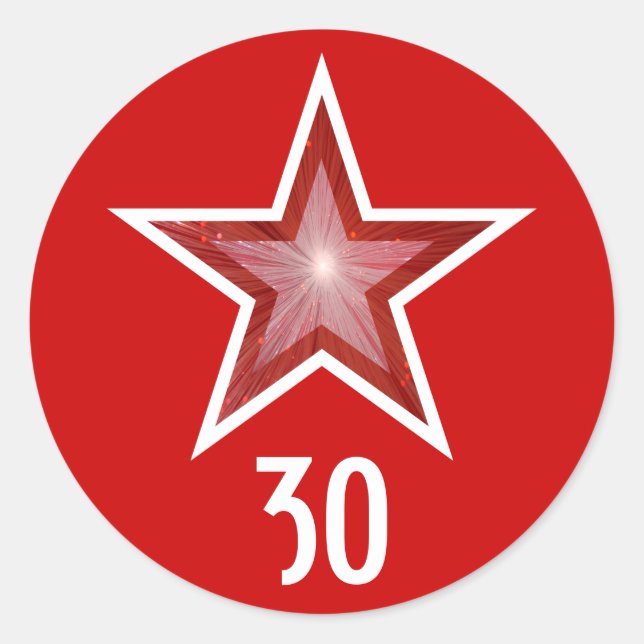 Red Star "30" age round sticker red (Front)