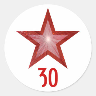 Red Star "30" age round sticker white