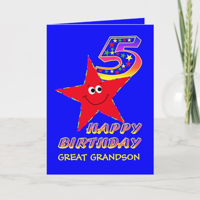 Red Star 5th Birthday Great Grandson Card (Front)
