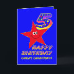 Red Star 5th Birthday Great Grandson Card<br><div class="desc">Cute little red star in blue sky carrying a star filled birthday number will bring a smile to a 5 year old and tickle their fancy. Add the child's name to the front to personalise this birthday greeting card. It will be a treasured keepsake for their special 5th Birthday. Original...</div>