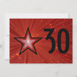 Red Star 'Age' birthday invitation black back
