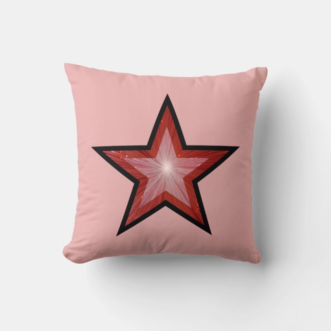 Red Star Black throw pillow square black pale pink (Front)