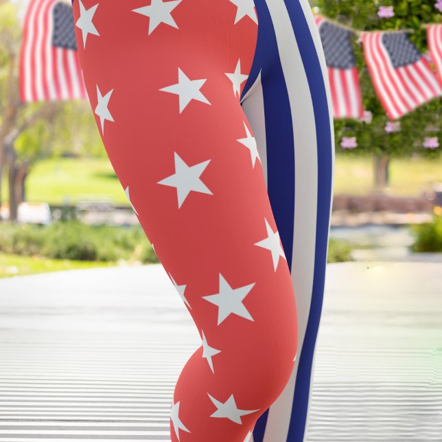 Red Star Blue Stripes Fun Summer Leggings (Red Stars and Blue Striped leggings just for you!)