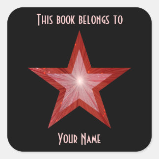 Red Star bookplate sticker black