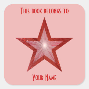 Red Star bookplate sticker pale pink
