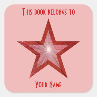 Red Star bookplate sticker pale pink