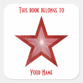 Red Star bookplate sticker white