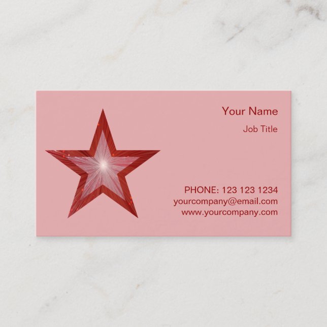 Red Star business card template side star pink (Front)