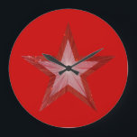 Red Star clock round red<br><div class="desc">Modern design with a "shining" red and white star on a red background. Wall clock with a customisable design for you to personalise with your own text, images and ideas. Please note that this is a printed image created using original photographs and digital techniques, it does not shine or contain...</div>