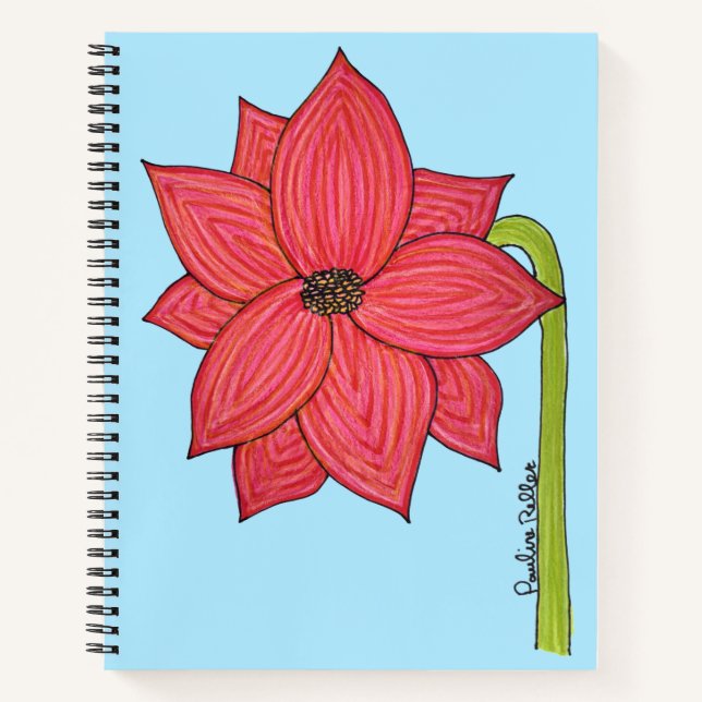 Red Star Flower with Blue background Notebook (Front)
