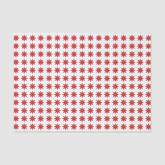 Red Star Flowers on White Pattern Tissue Paper (Front)