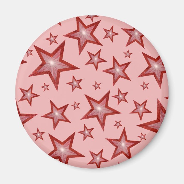 Red Star fridge magnet round pink (Front)