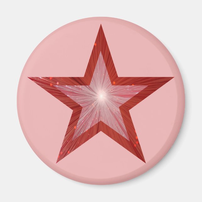Red Star fridge magnet round pink (Front)