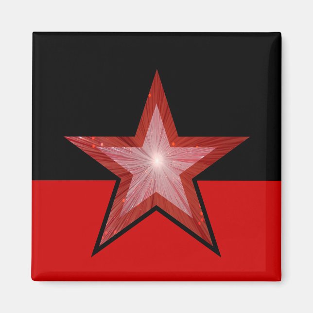 Red Star fridge magnet square black red (Front)