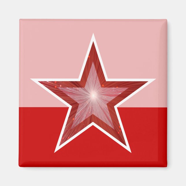 Red Star fridge magnet square cream pink (Front)