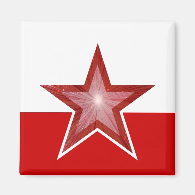 Red Star fridge magnet square white red (Front)