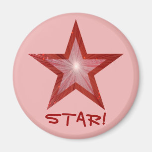 Red Star fridge 'STAR!' magnet round pink