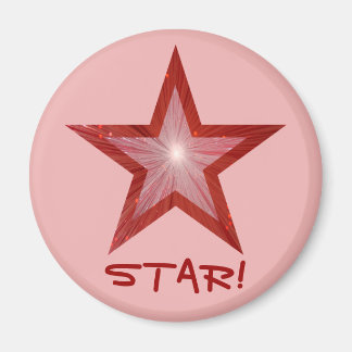 Red Star fridge 'STAR!' magnet round pink
