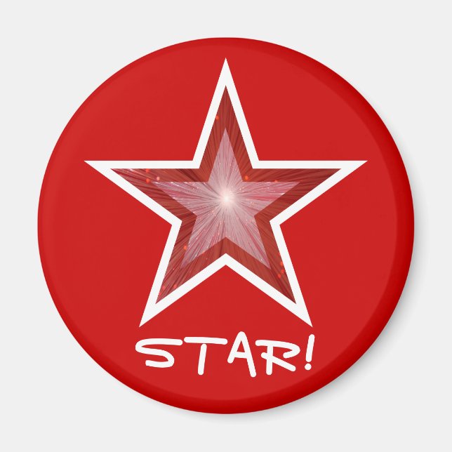 Red Star fridge 'STAR!' magnet round red (Front)